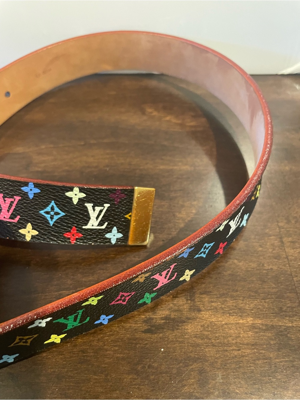 Louis Vuitton Multicolor Monogram Black Canvas Belt with Gold Buckle. Size 90/36 - Picture 5 of 10